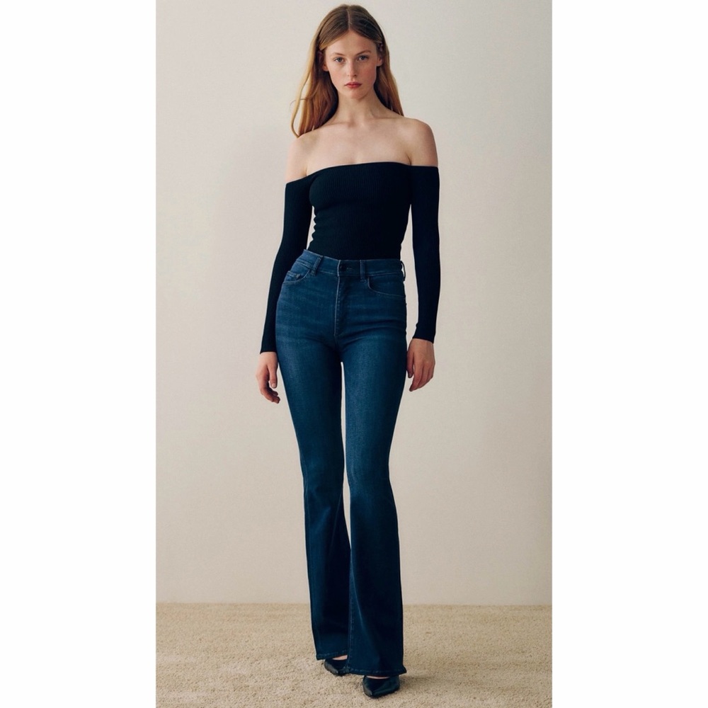DL1961 Bridget Boot Cut Jeans High Rise Instasculpt 33” Dark Mediterranean Wash